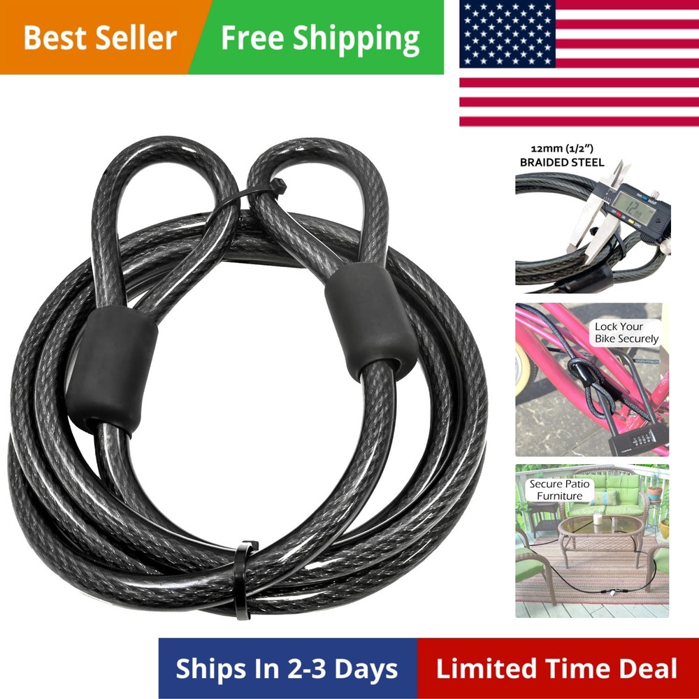 12mm 1/2 inch Heavy-Duty Security Cable, Vinyl Coated Braided Steel with Seal…
