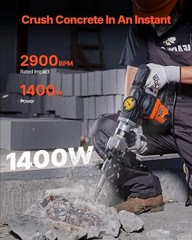 Demolition Jack Hammer, MAX 1400W Electric Jackhammer Heavy Duty, 2900 BPM Co…