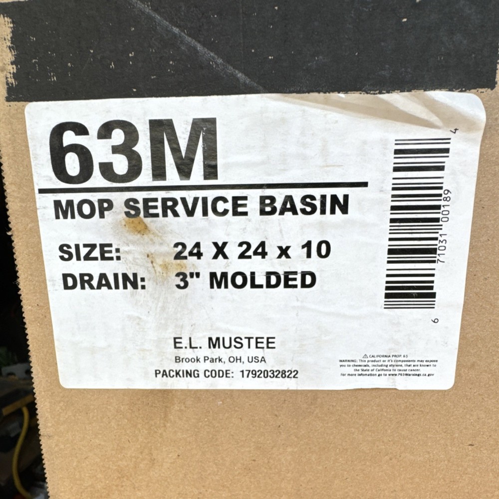 E.L. Mustee 63M Mop Sink Floor Model 24x24x10 w/ 3 in Molded Drain