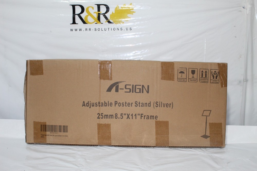 A Sign Adjustable Poster Stand Silver holds 8.5 X 11 inch frame
