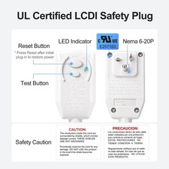 7.2FT LCDI A/C Power Cord Replacement 20 Amp 240V 4800W NEMA 6-20P Plug 12/3 AWG