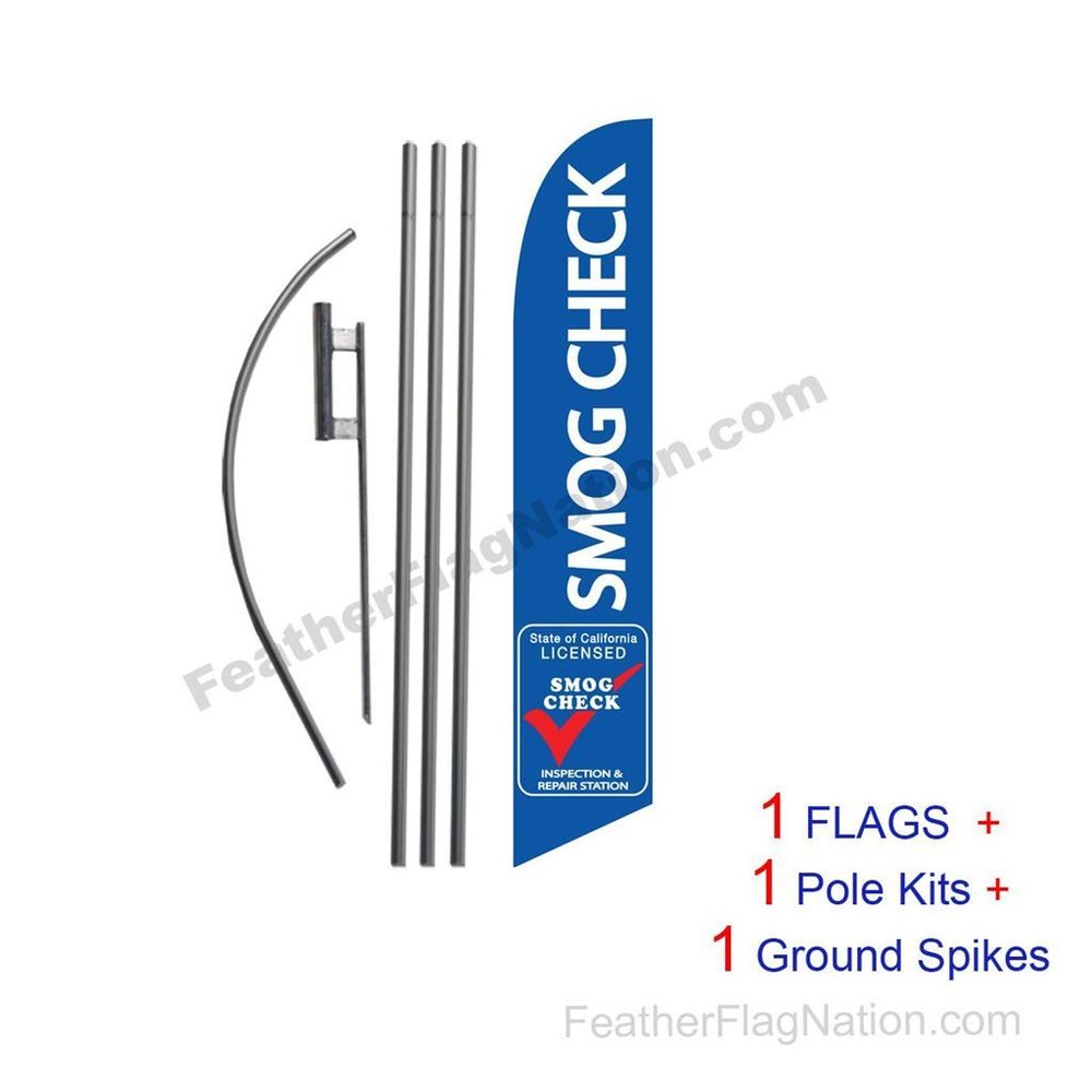 Smog Check Inspection Repair 15′ Feather Banner Swooper Flag Kit with pole+spike