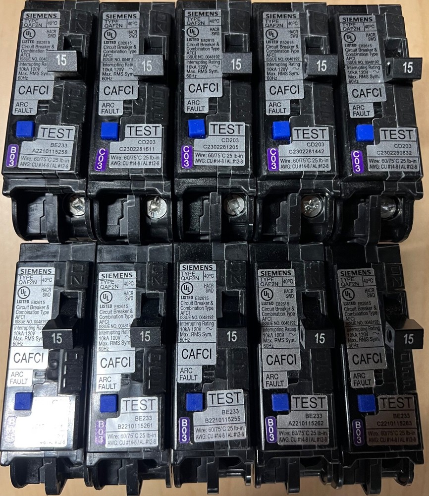 LOT OF 10 SIEMENS QA115AFCN 15A AFCI PLUG ON NEUTRAL (NO PIGTAIL WIRE) NEW