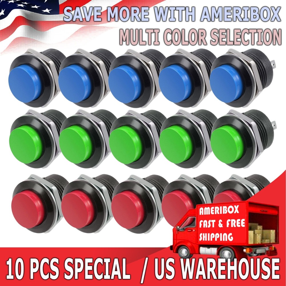 10 PCS 16mm Push Button Switch Non-Lock Momentary Open Round 2 Pins Metal