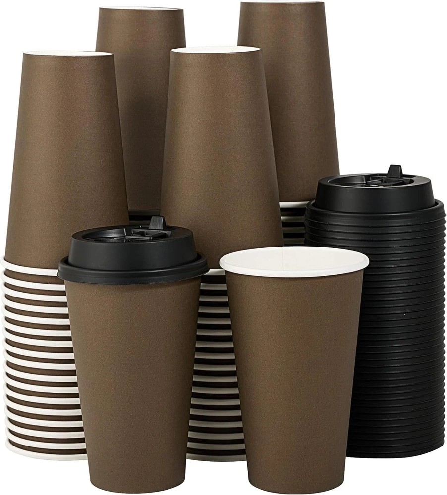 16 Oz,100 Pack, Disposable Paper Coffee Cups with Lids for Coffee, Juice ,Water