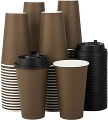 16 Oz,100 Pack, Disposable Paper Coffee Cups with Lids for Coffee, Juice ,Water