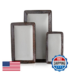 Stone Lain Lucy Porcelain 3-Piece Rectangle Serving Plate Set Beige Lucy