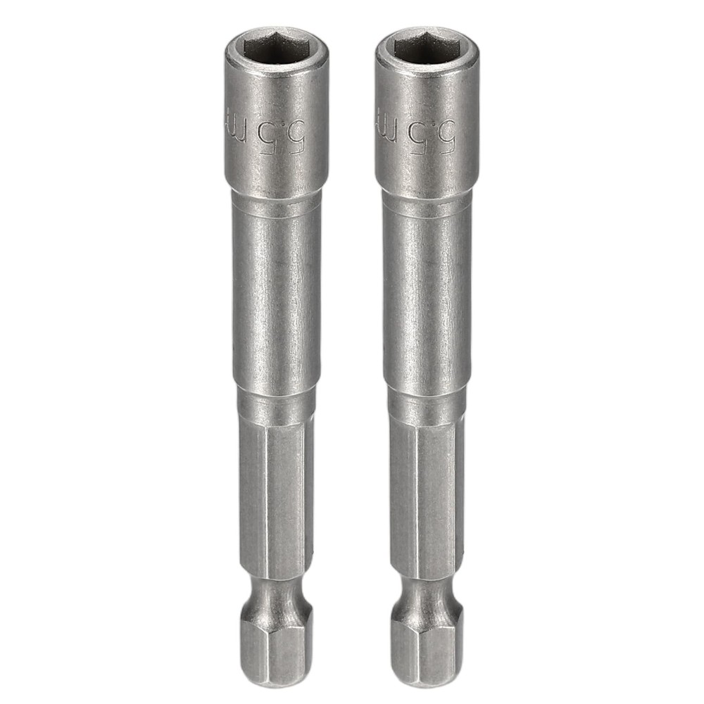 HARFINGTON 2pcs Nut Driver Drill Bit 5.5mm Metric Socket 1/4″ Hex Shank 2.56″ (6