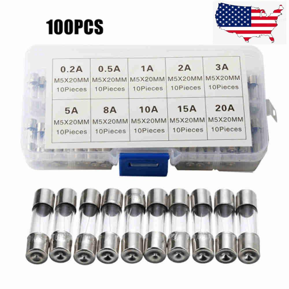 USA 5x20mm Quick Blow Glass Tube Fast-blow Glass Fuse Assorted Kit 100pcs/Set