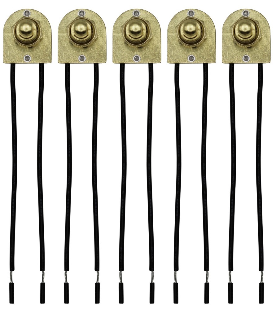 5 Pack of Metal Push On/Off Switches, single circuit, 3A-120V, 6″ Stripped Wires