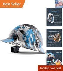 LANON Full Brim Hard Hat, OSHA Construction Work Approved, Blue Pattern Desig…