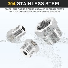 2 x 304 Stainless Steel Reducer Hex Bushing 1/2″ NPT Male to 3/8″ NPT Female