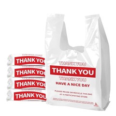 White Thank You Plastic Shopping Bags with Handles 100 Pack
