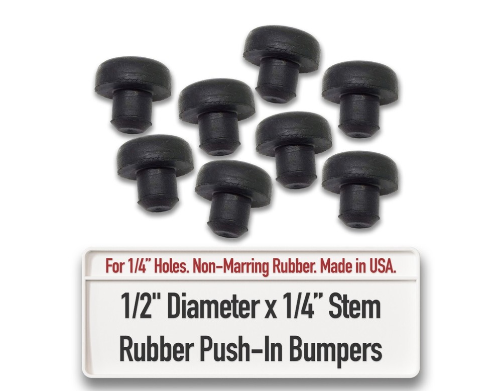Rubber Push In Bumper Feet • 1/2″ OD, 7/32″ High, for 1/4″ Holes • Sold in Packs