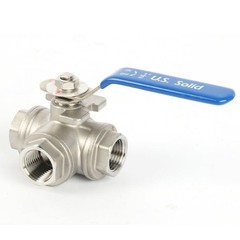 U.S. Solid 1/2 inch 3 Way Manual Ball Valve 304 Stainless Steel T Mounting Pad