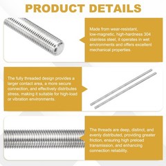 M12x1.25mm 100mm 304 Stainless Steel Fully Threaded Rod