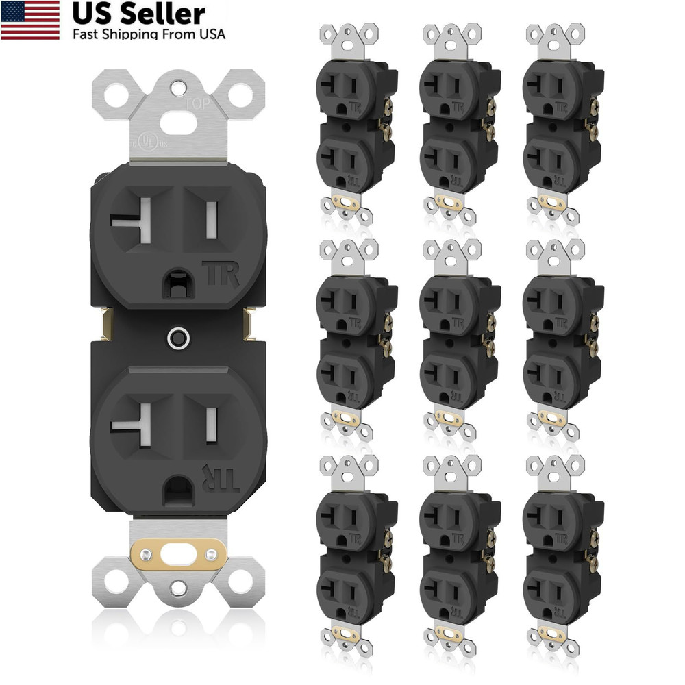 TOPELER Black Duplex Receptacle Outlet, Tamper-Resistant 20 Amp,