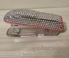 Avon Pink & Silver Shiny Girly Bejeweled Small Stapler Office Supply- Used