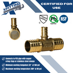 10 PIECES 1″ X 1″ X 1/2″ PEX TEE BRASS CRIMP FITTINGS – PEX B PIPE, LEAD FREE