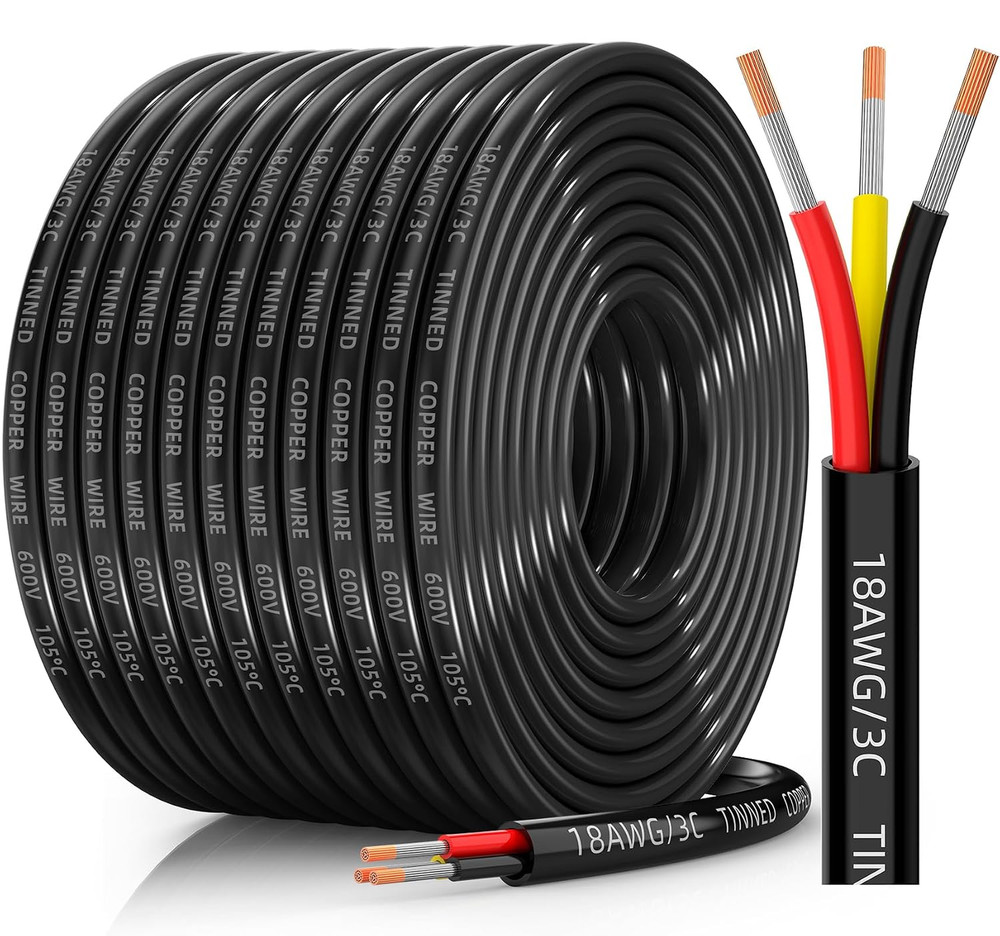 18 Gauge Wire 3 Conductor Tinned Copper PVC Cable IP68 Waterproof Flexible Low