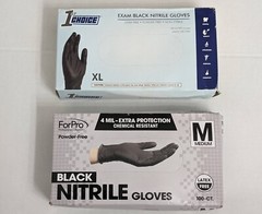 Set of 1st Choice Black Nitrile Disposable 3 Mil / Forpro Black M Nitrile 4 Mil