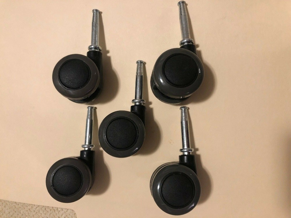 Set of 5 Twin 1-1/2″ Wheel Swivel Furniture Casters Tall Type Grip Ring Stem