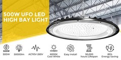 2 Pack 500W UFO LED High Bay Light Shop Industrial Commercial Factory Warehouse
