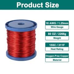 16 AWG Magnet Wire, 16 Gauge 80 oz Enameled Copper Wire, 155C(311F), Red,Blue