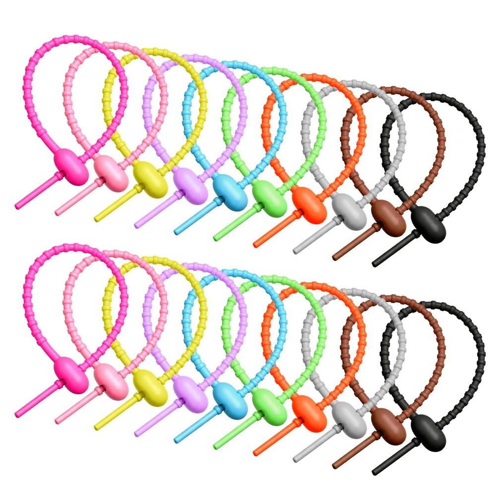 8 Inch Colorful Silicone Cable Ties, 20Pcs Reusable Zip Ties Adjustable Multi…