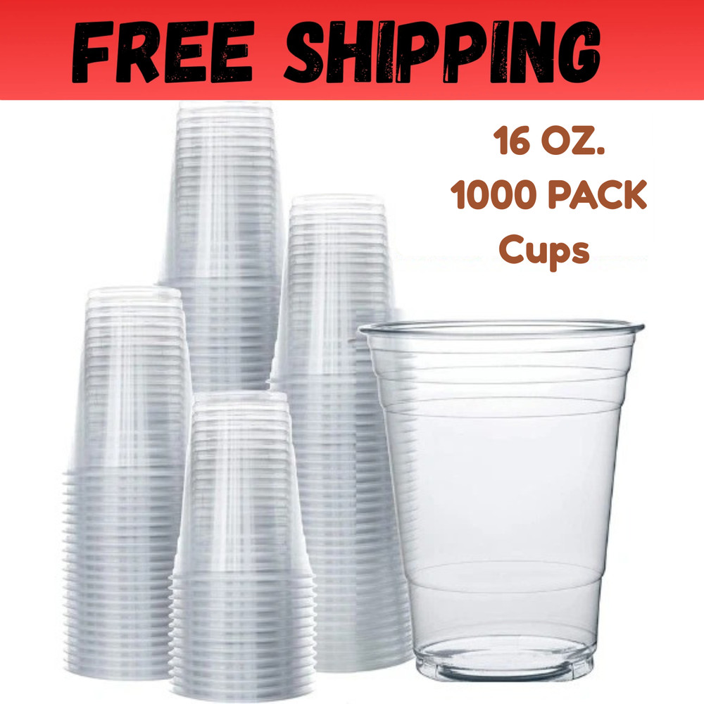 1000 Pack 16oz Disposable Plastic Cups with Lids – Clear PET Drinking Cups for C