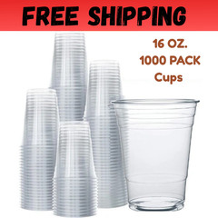 1000 Pack 16oz Disposable Plastic Cups with Lids – Clear PET Drinking Cups for C