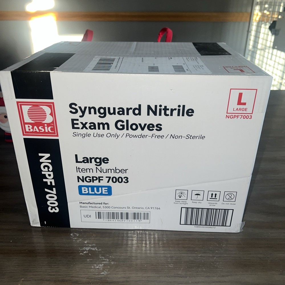 Synguard Nitrile Exam Gloves Blue 10 Box Of 100 per Case Total 1000 Gloves LARGE