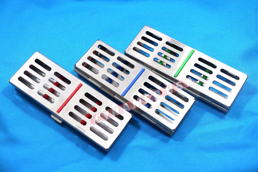 3 GERMAN DENTAL AUTOCLAVE STERILIZATION CASSETTE RACK BOX TRAY FOR 5 INSTRUMENT
