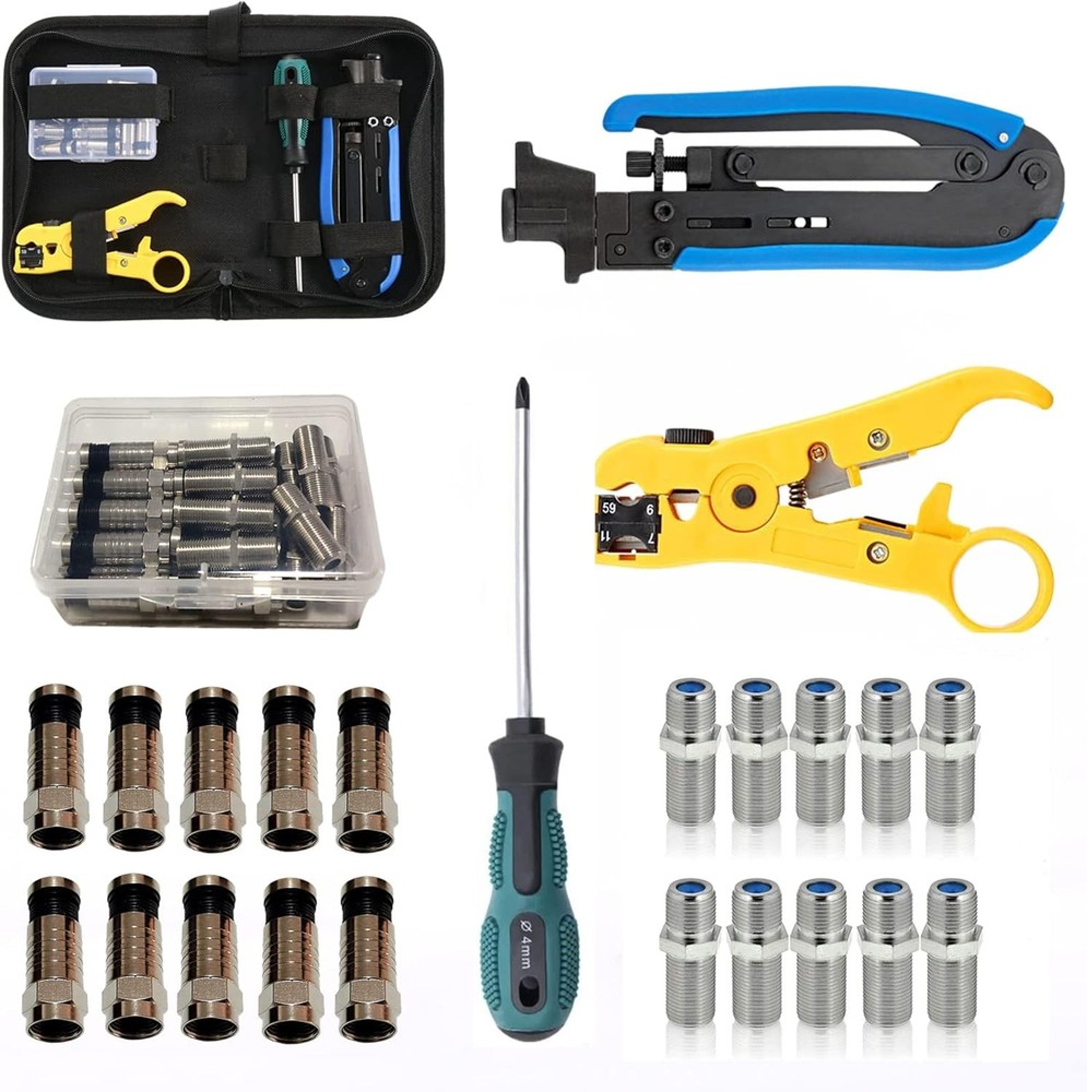 Coax Cable Crimper Tool Kit Coaxial Compression Tool For Rg6 Rg59 Rg11 With 1 Wi