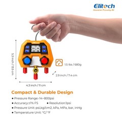 Elitech HVAC Manifold Gauge Set w/Hoses Coupler Adapter Carrying Case DMG-3B