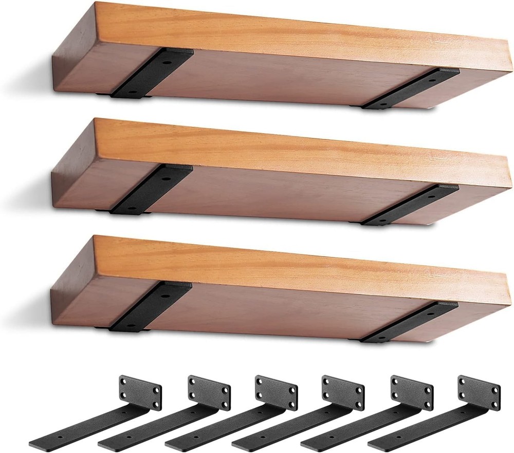 Heavy Duty Black Shelf Brackets 6 Pack Industrial Floating Wall Mount Fast Ship