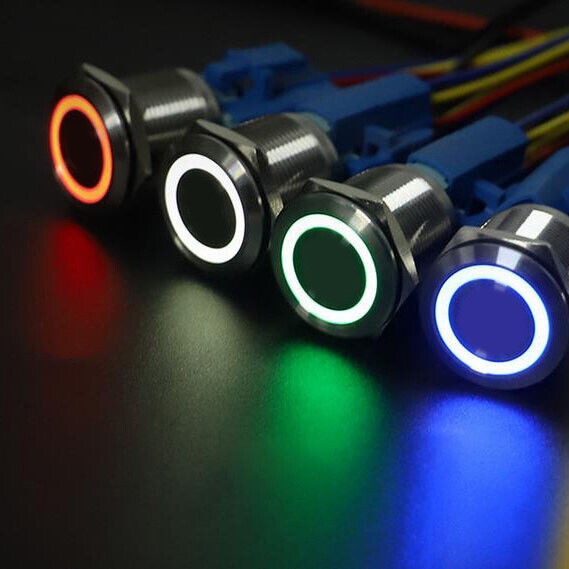 19mm 12V LED ON OFF Latching Push Button Switch Self-Locking Wire Socket Harness