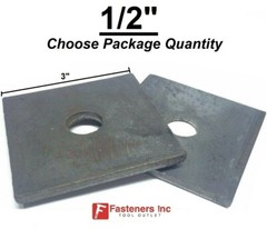 1/2″ x 3″ x 1/4″ (.250) Thick Square Bearing Plate Washer Plain Steel Black