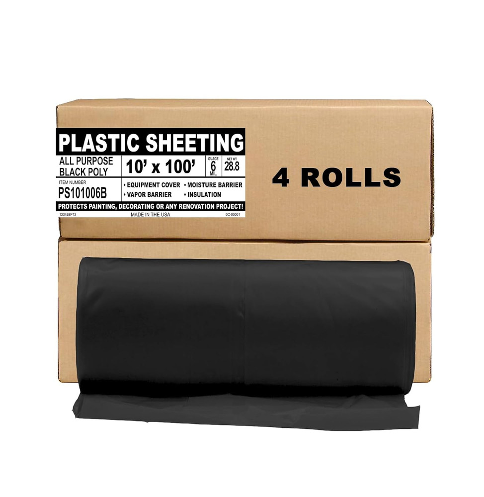 Black Plastic Sheeting – 10′ X 100′, 6 MIL Heavy Duty Gauge – Vapor and Moisture