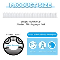 10 Pcs 32mm (1-1/4″) Plastic Binding Combs 265 Sheet Capacity 21 Rings White
