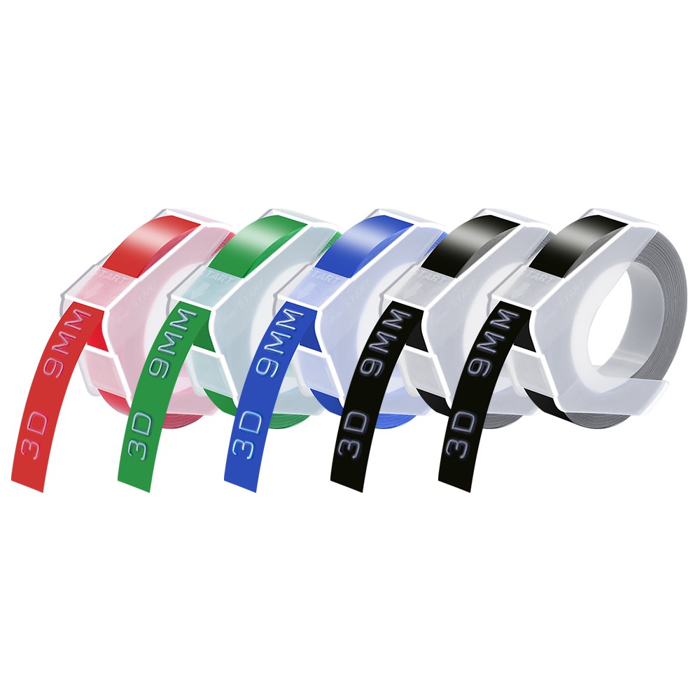 5PK Black Red Green Blue for Dymo Label Makers 3D Plastic Embossing Tapes 3/8″