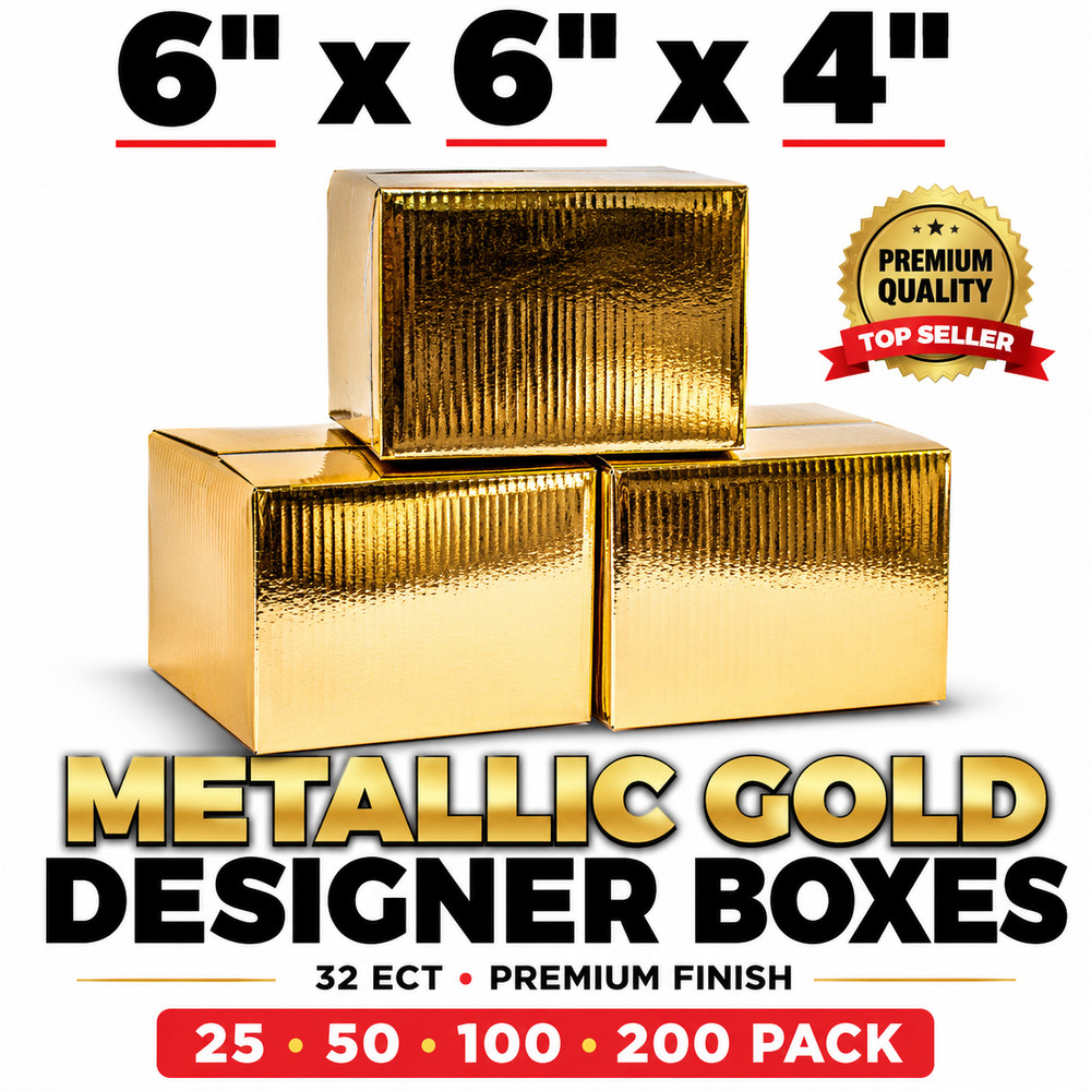 6x6x4 Metallic Gold Gift Boxes 32 ECT Designer Shipping Mailers