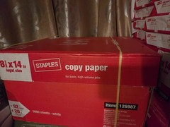Staples Printer Copy Paper 8.5”x14” White 10 Reams Case 5000 sheets 20 lb NEW