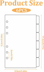 6 PCS A6 Dividers Clear Plastic Index Divider with Tabs, 6 Holes Planner Insets