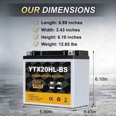 YTX20HL-BS Motorcycle Battery 12V 18Ah 310CCA, Maintenance Free Sealed AGM Po…