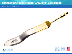 Minnesota Cheek Retractor with Suction Gold Plated Surgical Dental ARTMAN