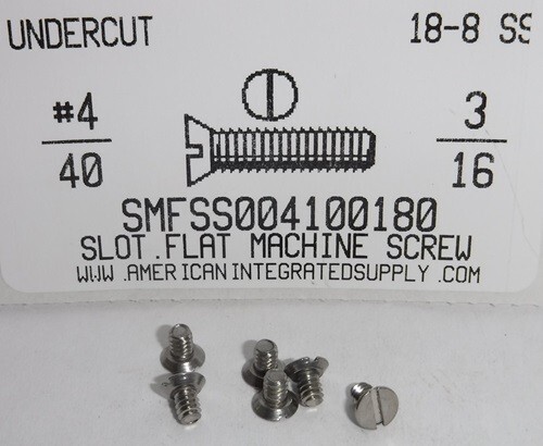 #4-40×3/16 Flat Head Slotted Machine Screws Stainless Steel (400)