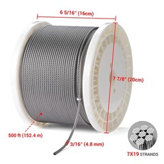 Yessources 500Ft 3/16″ T316 Stainless Steel Cable 7×19 Aircraft Wire Rope