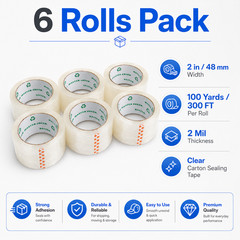6 Rolls Shipping Box Packing Sealing Tape 2″ x 100 Yards 300FT w/ FREE Shipping