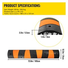 VEVOR Modular Rubber Speed Bump Driveway Cable Protector Ramp 6FT with 2 Channel